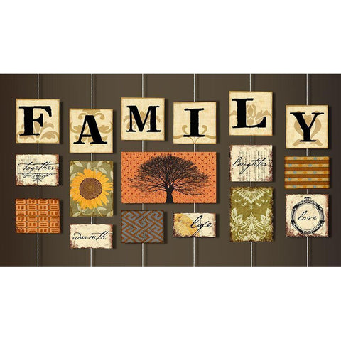 Family on strings White Modern Wood Framed Art Print by Art Licensing Studio