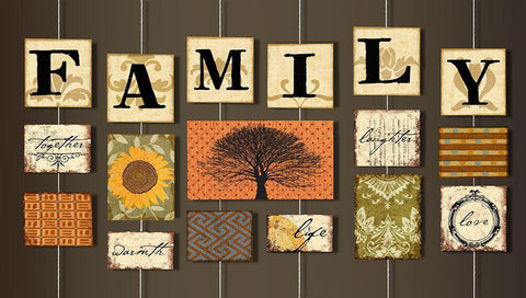 Family on strings White Modern Wood Framed Art Print with Double Matting by Art Licensing Studio