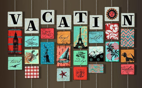 Vacation on Strings White Modern Wood Framed Art Print with Double Matting by Art Licensing Studio