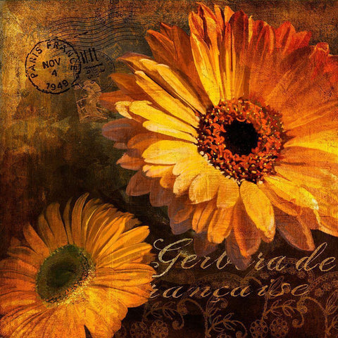 Golden Gerbera IV Gold Ornate Wood Framed Art Print with Double Matting by Art Licensing Studio