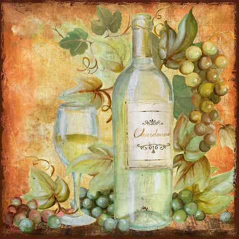 Grapevine And Wine White White Modern Wood Framed Art Print with Double Matting by Art Licensing Studio