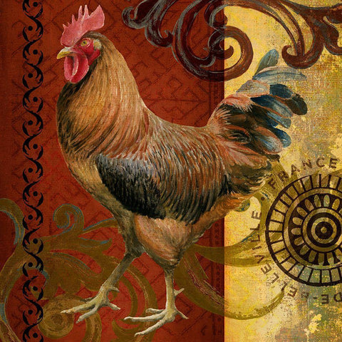 Belle Rooster I Gold Ornate Wood Framed Art Print with Double Matting by Art Licensing Studio