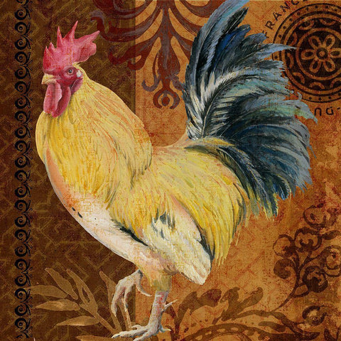 Belle Rooster II Black Ornate Wood Framed Art Print with Double Matting by Art Licensing Studio