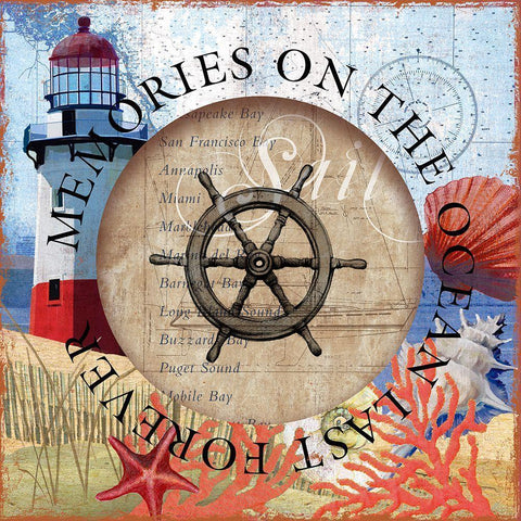 Circled Lighthouse 1 Black Ornate Wood Framed Art Print with Double Matting by Art Licensing Studio