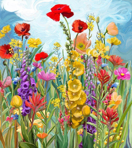 Floral Fields 1 White Modern Wood Framed Art Print with Double Matting by Art Licensing Studio