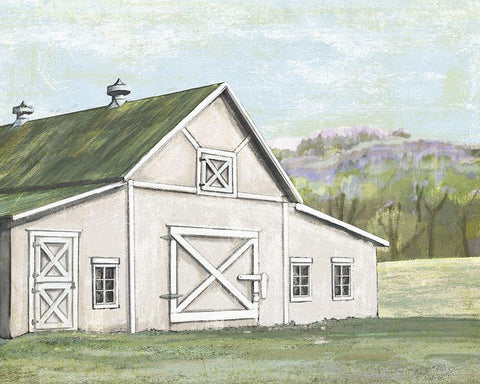 Field Barn in Spring Black Ornate Wood Framed Art Print with Double Matting by Art Licensing Studio