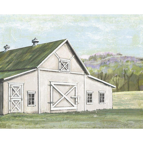 Field Barn in Spring White Modern Wood Framed Art Print by Art Licensing Studio