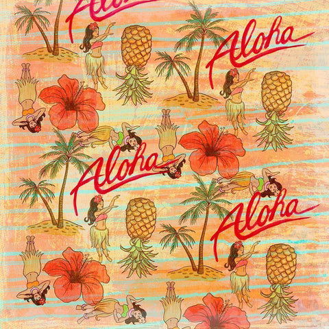 Aloha Hulas Pattern Gold Ornate Wood Framed Art Print with Double Matting by Art Licensing Studio