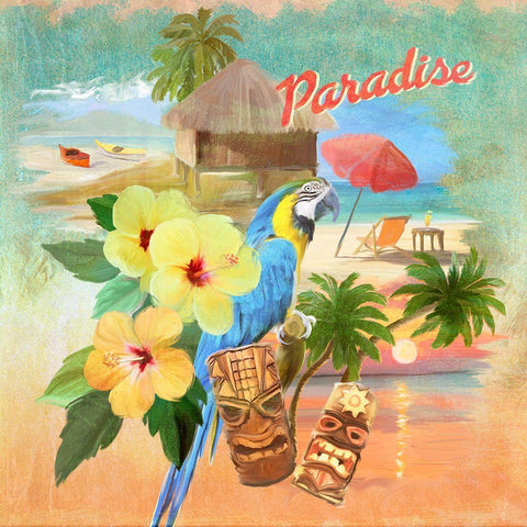 Macaw Cabana Pattern White Modern Wood Framed Art Print with Double Matting by Art Licensing Studio