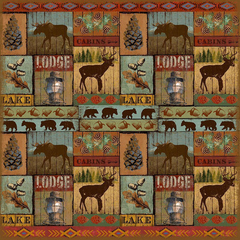 Patchwork Lodge and Cabin Black Ornate Wood Framed Art Print with Double Matting by Art Licensing Studio