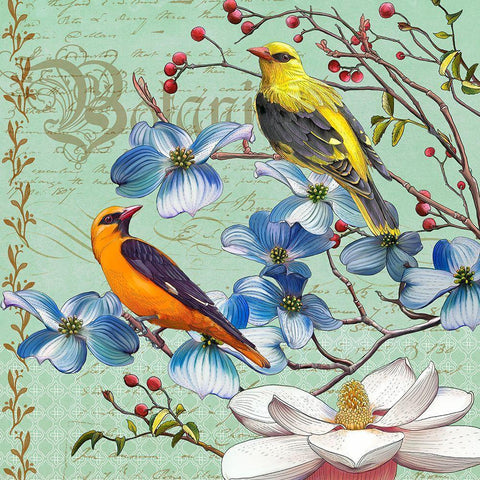 Oriole Bird Botanical Gold Ornate Wood Framed Art Print with Double Matting by Art Licensing Studio