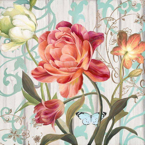 Rose Refresh Black Ornate Wood Framed Art Print with Double Matting by Art Licensing Studio