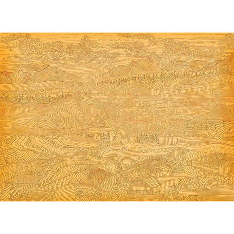 A Land Linked in Lines Gold Ornate Wood Framed Art Print with Double Matting by Art Licensing Studio