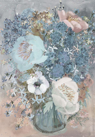 Summer Blues Bouquet Black Ornate Wood Framed Art Print with Double Matting by Art Licensing Studio