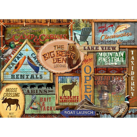 Lodge Sign Collage Black Modern Wood Framed Art Print with Double Matting by Art Licensing Studio