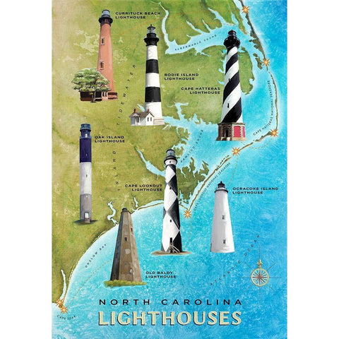 North Carolina Lighthouses Black Modern Wood Framed Art Print with Double Matting by Art Licensing Studio