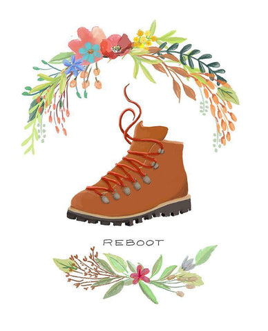 Sweet Adventure Boot White Modern Wood Framed Art Print with Double Matting by Art Licensing Studio