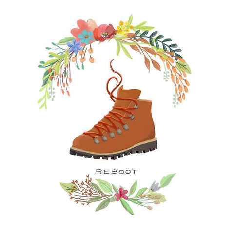 Sweet Adventure Boot White Modern Wood Framed Art Print by Art Licensing Studio