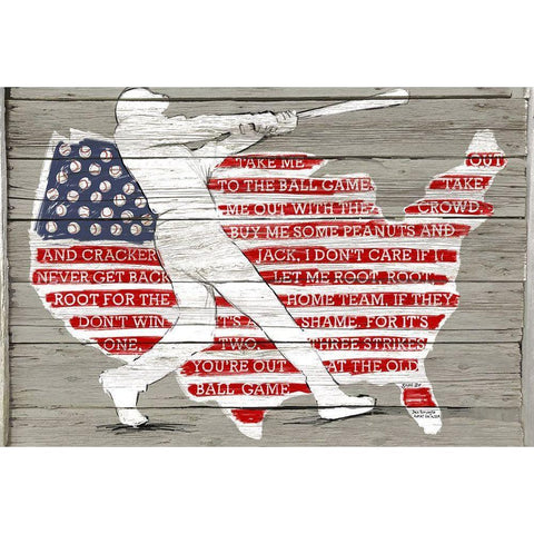 USA Flag and Batter White Modern Wood Framed Art Print by Art Licensing Studio