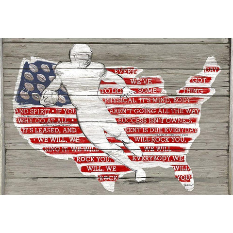 USA Flag and Runningback Black Modern Wood Framed Art Print with Double Matting by Art Licensing Studio