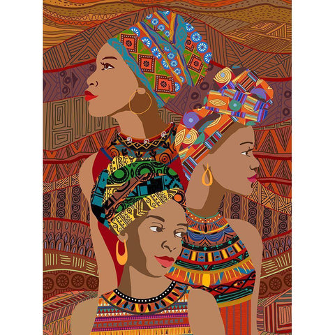 3 Women Portrait Gold Ornate Wood Framed Art Print with Double Matting by Art Licensing Studio