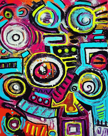 Boom Box Fiesta White Modern Wood Framed Art Print with Double Matting by Mcilwaine, Alloyius
