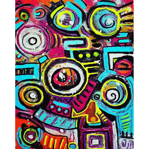 Boom Box Fiesta White Modern Wood Framed Art Print by Mcilwaine, Alloyius