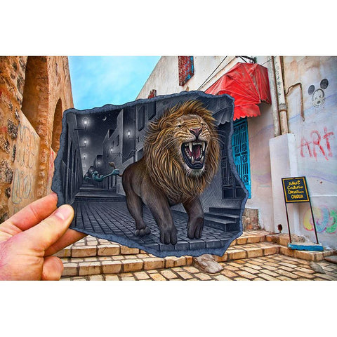 Pencil Vs Camera 63 - Roaring Lion Gold Ornate Wood Framed Art Print with Double Matting by Heine, Ben