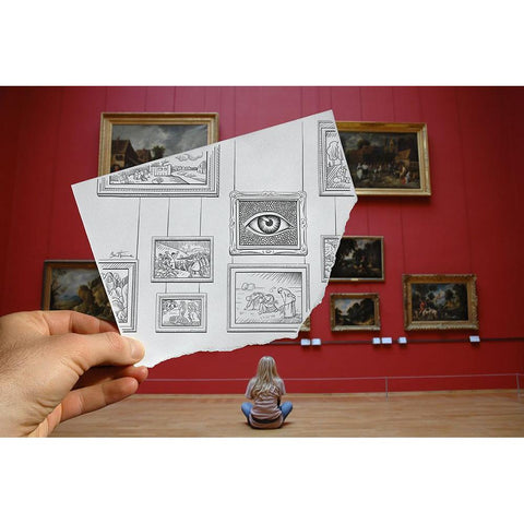 Pencil Vs Camera 7 - The Museum Gold Ornate Wood Framed Art Print with Double Matting by Heine, Ben