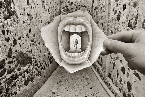 Pencil Vs Camera 34 - Big Mouth White Modern Wood Framed Art Print with Double Matting by Heine, Ben