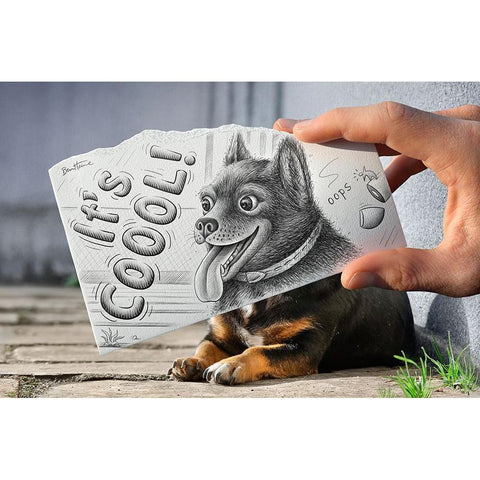 Pencil Vs Camera 65 - Cute Doggy Black Modern Wood Framed Art Print with Double Matting by Heine, Ben