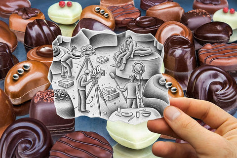 Pencil Vs Camera 85 - Chocolate Love Black Ornate Wood Framed Art Print with Double Matting by Heine, Ben