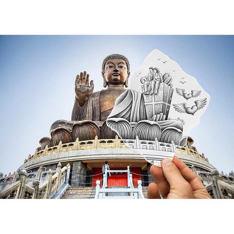 Pencil Vs Camera 86 - Buddha Gold Ornate Wood Framed Art Print with Double Matting by Heine, Ben