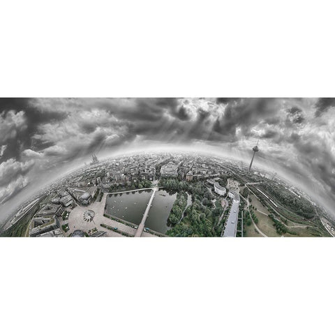 Cologne Panorama Black Modern Wood Framed Art Print with Double Matting by Heine, Ben