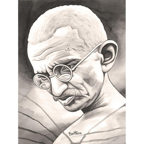 Mohandas Karamchand Gandhi Gold Ornate Wood Framed Art Print with Double Matting by Heine, Ben