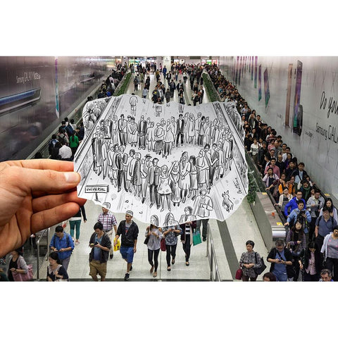 Pencil Vs Camera - Hong Kong Metro Station White Modern Wood Framed Art Print by Heine, Ben