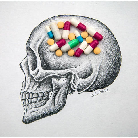 Skull Medicines White Modern Wood Framed Art Print by Heine, Ben