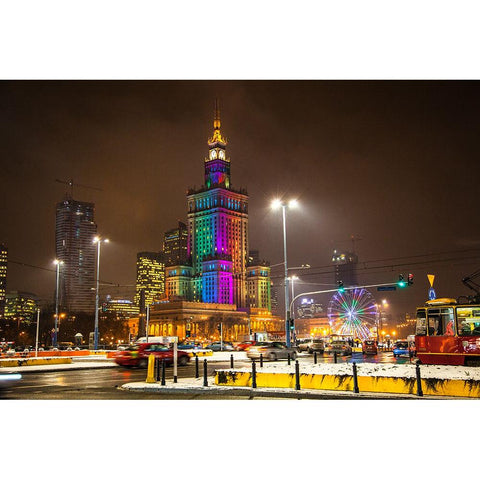 Warsaw by Night White Modern Wood Framed Art Print by Heine, Ben