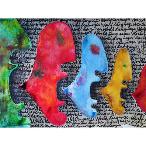 Abstract faces Black Modern Wood Framed Art Print with Double Matting by Heine, Ben