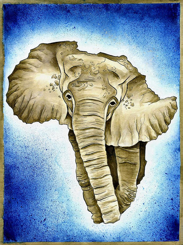 African Continent Watercolor White Modern Wood Framed Art Print with Double Matting by Heine, Ben