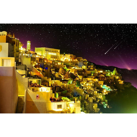 Fira By Night Black Modern Wood Framed Art Print with Double Matting by Heine, Ben