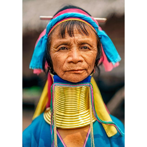 Kayan Long Neck Woman - North Thailand Ethnic Minorities Black Modern Wood Framed Art Print with Double Matting by Heine, Ben