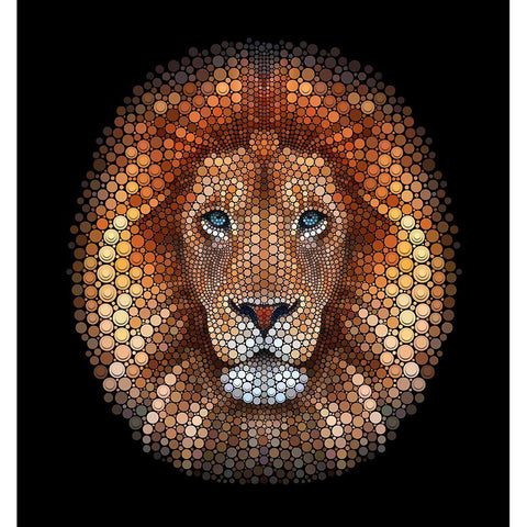 Lion face made of circles White Modern Wood Framed Art Print by Heine, Ben