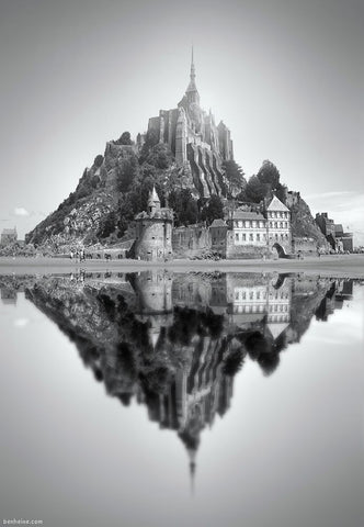 Mont Saint Michel - 2 White Modern Wood Framed Art Print with Double Matting by Heine, Ben