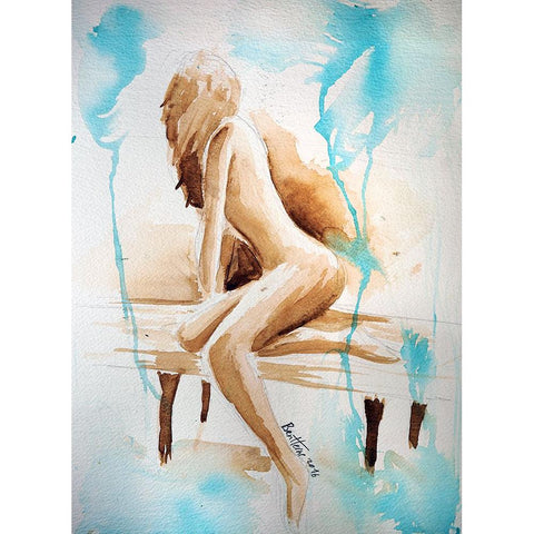 Watercolor Study - woman Black Modern Wood Framed Art Print with Double Matting by Heine, Ben