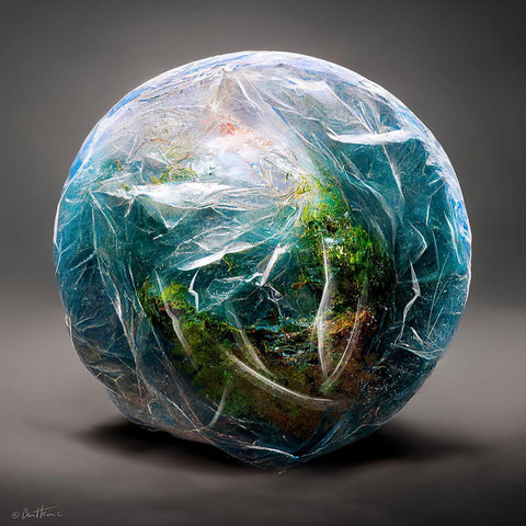 Astro Cruise 15 - Earth Wrapped in a Plastic Bag White Modern Wood Framed Art Print by Heine, Ben