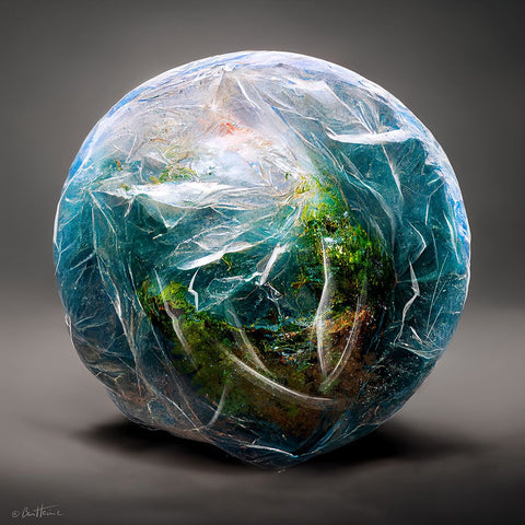 Astro Cruise 15 - Earth Wrapped in a Plastic Bag White Modern Wood Framed Art Print with Double Matting by Heine, Ben