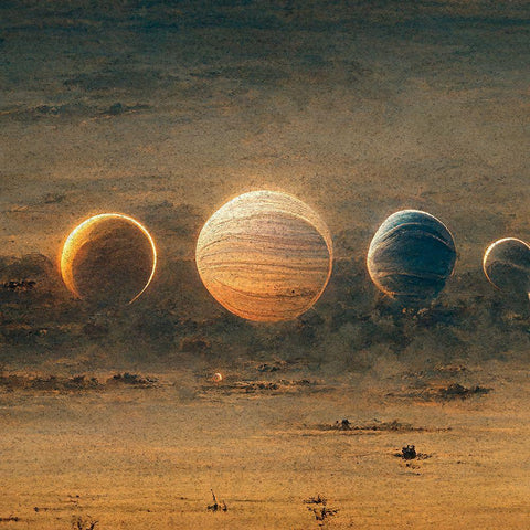 Astro Cruise 23 - Planets Black Modern Wood Framed Art Print with Double Matting by Heine, Ben