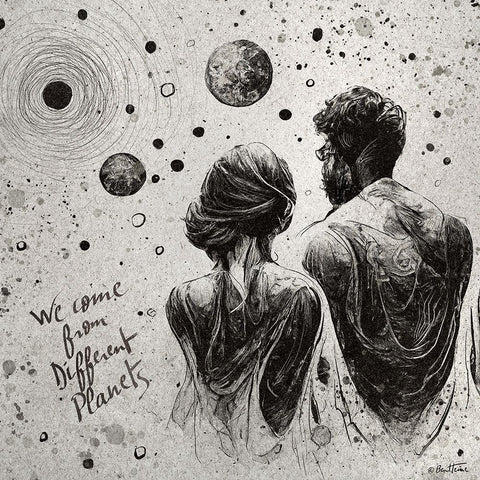 Astro Cruise 25 - We Come From Different Planets Black Modern Wood Framed Art Print with Double Matting by Heine, Ben