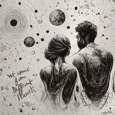 Astro Cruise 25 - We Come From Different Planets Black Ornate Wood Framed Art Print with Double Matting by Heine, Ben